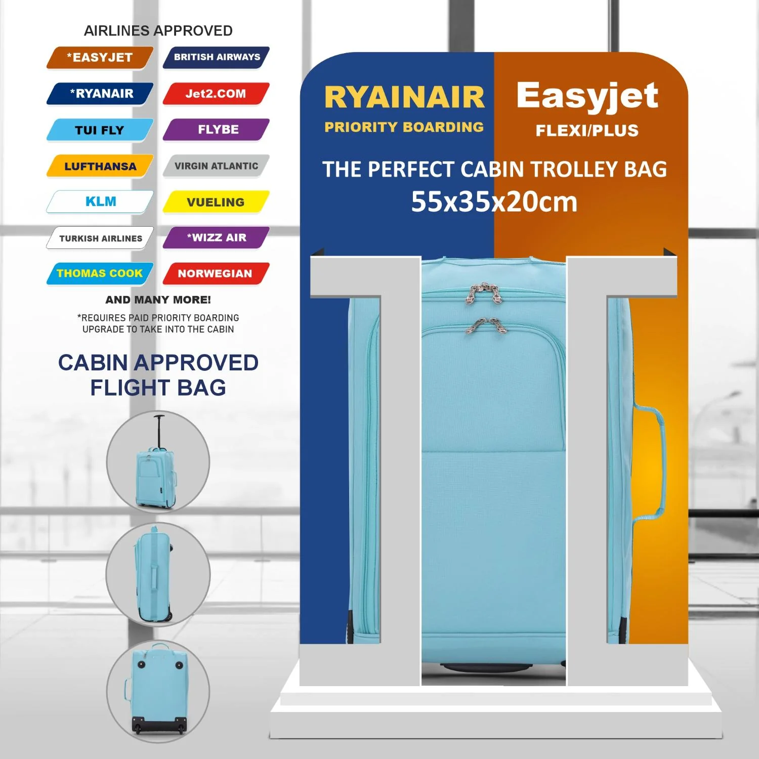 5 Cities Cabin Suitcase 55x40x20cm Ryanair Approved – Lightweight 42L Carry On Trolley Bag with Wheels (1.45kg), Airline Cabin Luggage for EasyJet, British Airways, Wizz Air, Jet2 & More - Image 28