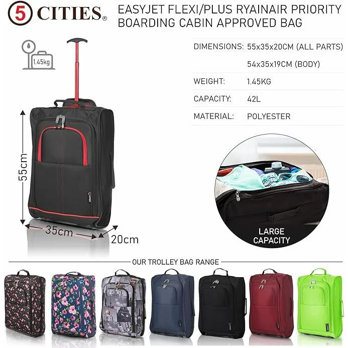 5 Cities Cabin Suitcase 55x40x20cm Ryanair Approved – Lightweight 42L Carry On Trolley Bag with Wheels (1.45kg), Airline Cabin Luggage for EasyJet, British Airways, Wizz Air, Jet2 & More - Image 36