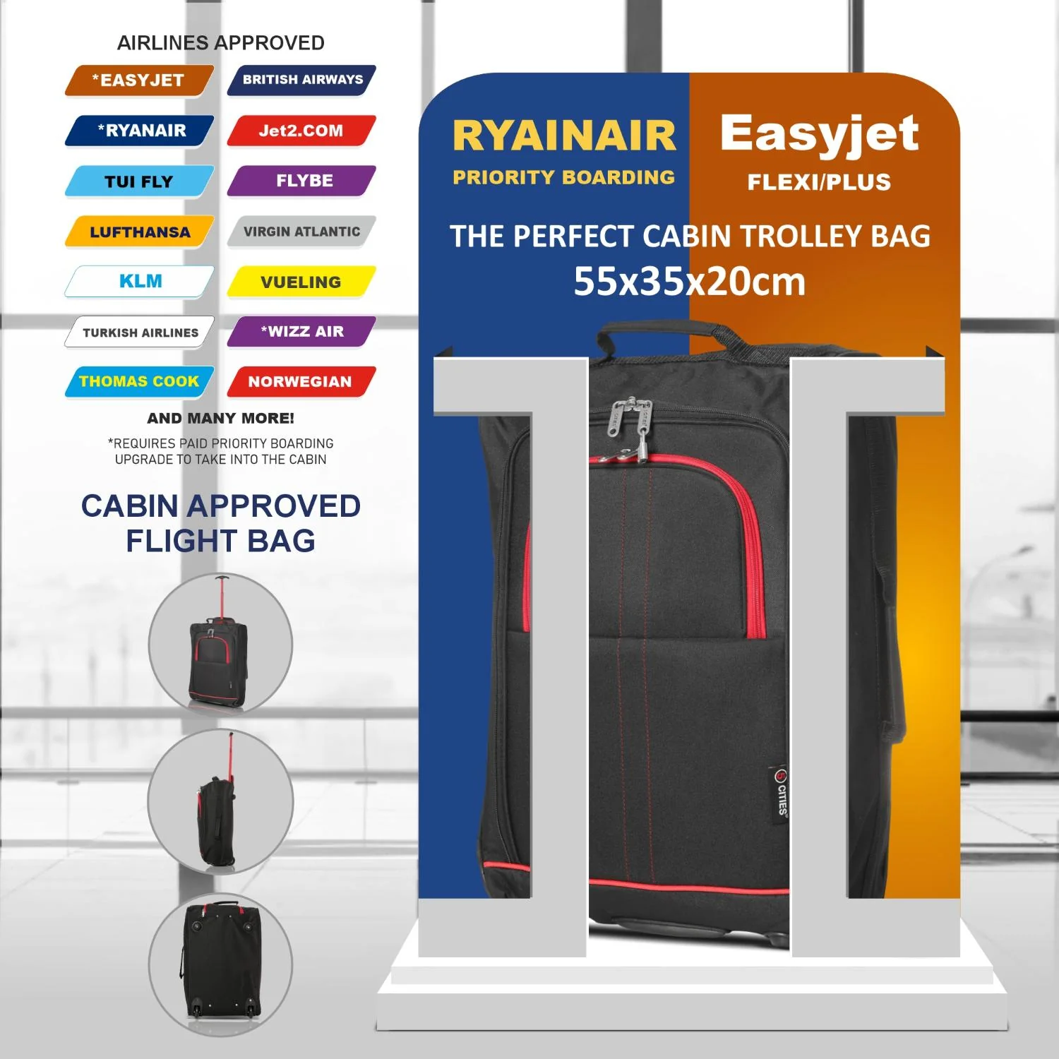 5 Cities Cabin Suitcase 55x40x20cm Ryanair Approved – Lightweight 42L Carry On Trolley Bag with Wheels (1.45kg), Airline Cabin Luggage for EasyJet, British Airways, Wizz Air, Jet2 & More - Image 38