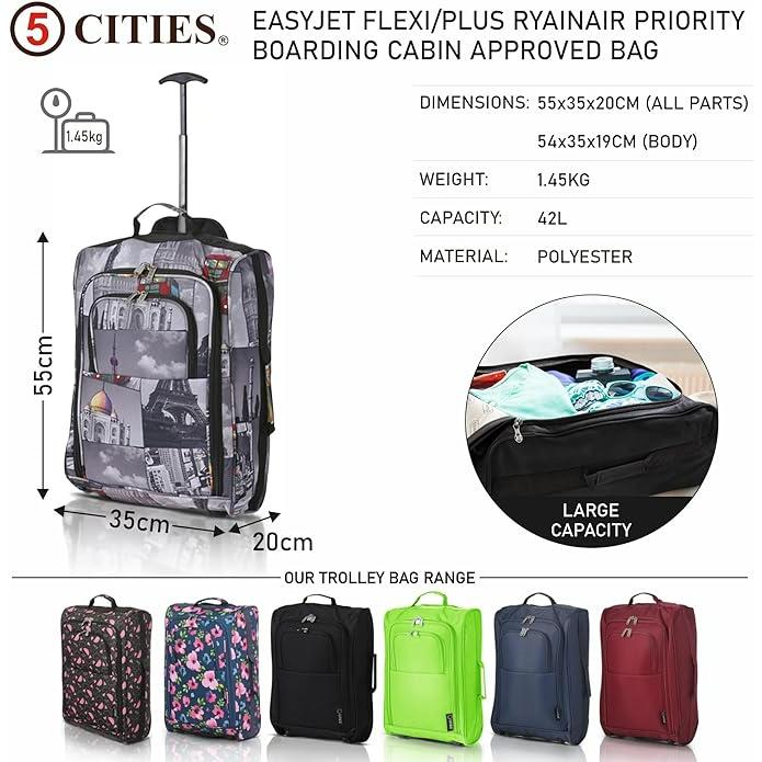 5 Cities Cabin Suitcase 55x40x20cm Ryanair Approved – Lightweight 42L Carry On Trolley Bag with Wheels (1.45kg), Airline Cabin Luggage for EasyJet, British Airways, Wizz Air, Jet2 & More - Image 43
