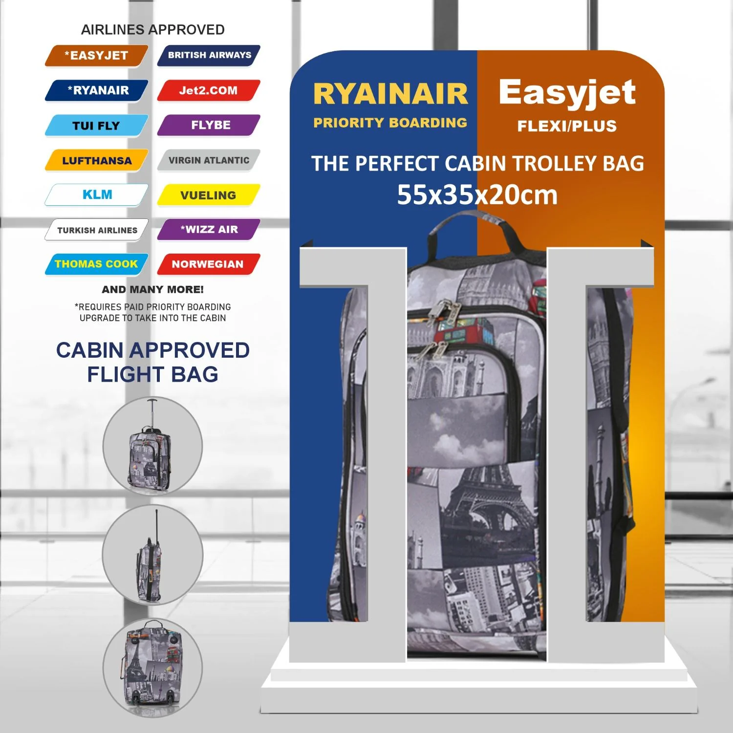 5 Cities Cabin Suitcase 55x40x20cm Ryanair Approved – Lightweight 42L Carry On Trolley Bag with Wheels (1.45kg), Airline Cabin Luggage for EasyJet, British Airways, Wizz Air, Jet2 & More - Image 44