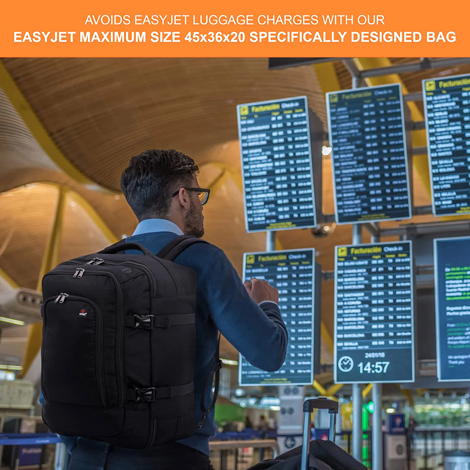 5 CITIES Easyjet Maximum Size (45x36x20cm) New and Improved 2025 Cabin Backpack Luggage Under Seat Flight Bag - Image 6