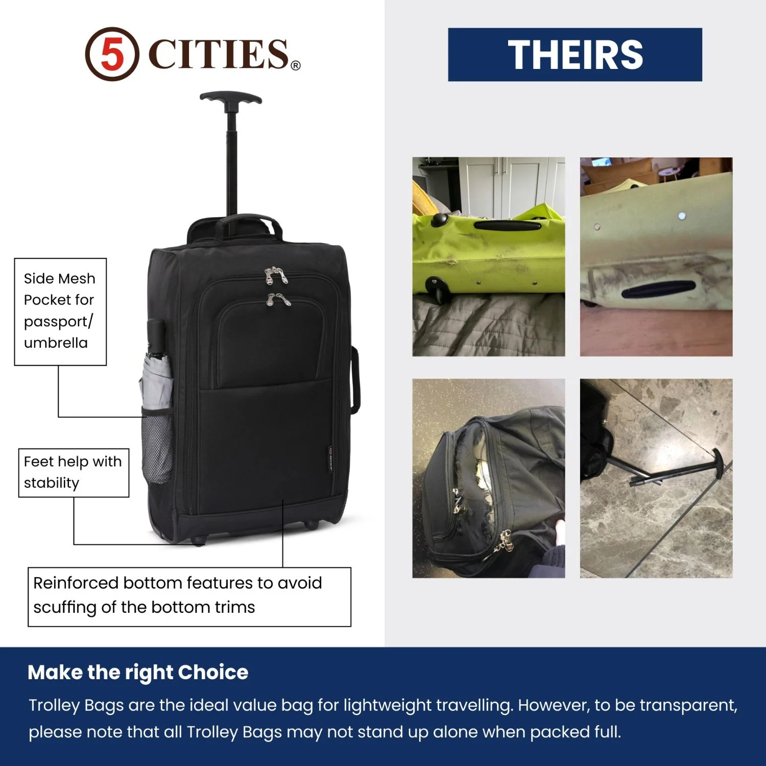 5 Cities (55x35x20cm) Lightweight Cabin Hand Luggage (x2), Fits easyJet/Ryanair Cabin Restrictions 42L - Image 6