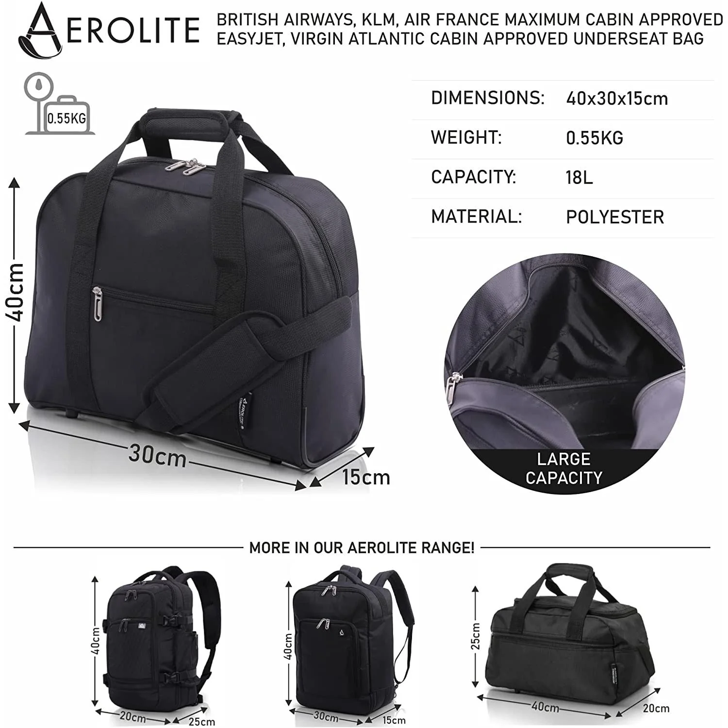 5 Cities British Airways Maximum Size Bundle, 56x45x25cm Large Cabin Softshell Suitcase & 40x30x15cm Under Seat Holdall - Image 15