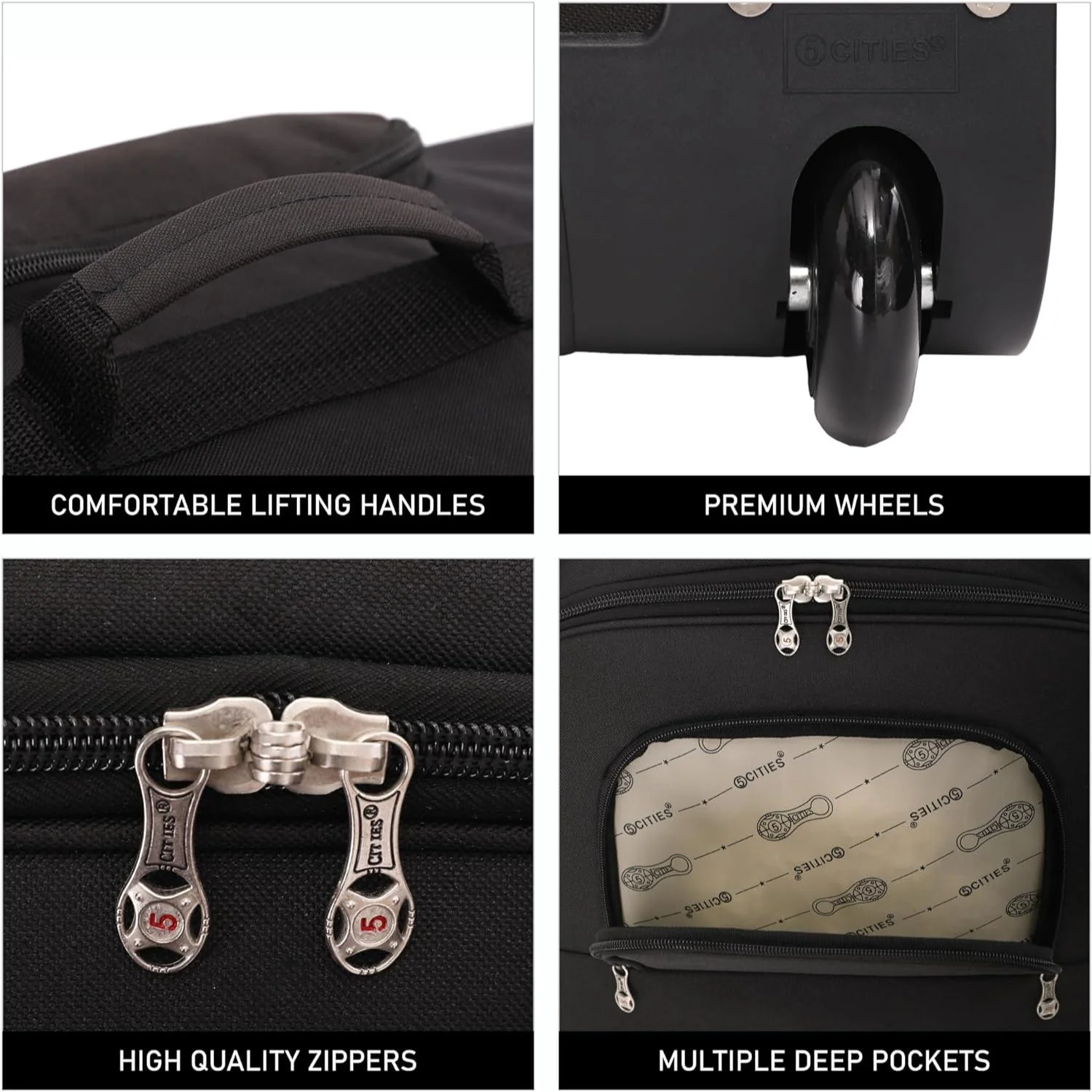 5 Cities 56x45x25 Trolley Bag Easyjet/British Airways/ Jet2 Maximum Cabin Approved Carry On Suitcase 60L Capacity with 2 Wheels Lightweight Travel 2 Year Warranty - Image 3
