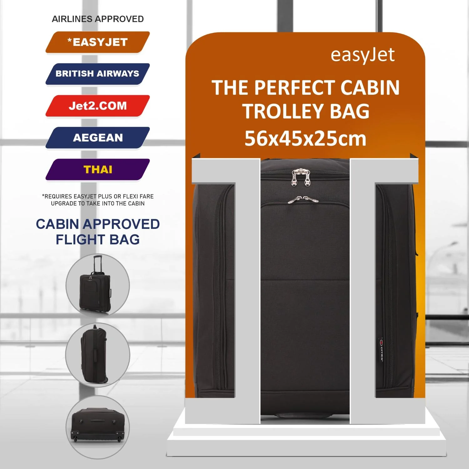 5 Cities 56x45x25 Trolley Bag Easyjet/British Airways/ Jet2 Maximum Cabin Approved Carry On Suitcase 60L Capacity with 2 Wheels Lightweight Travel 2 Year Warranty - Image 5