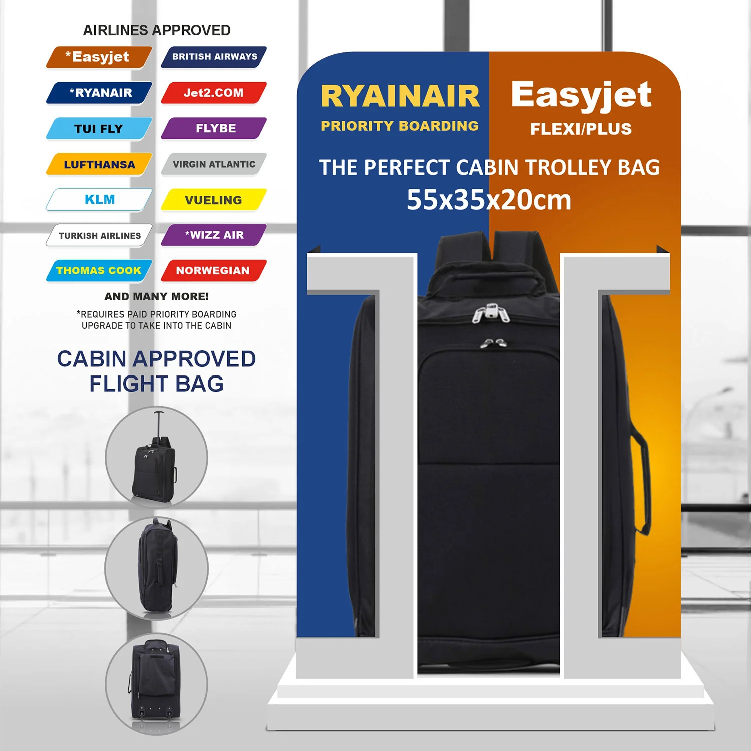 5 Cities (55x35x20cm) Lightweight Cabin Trolley + Backpack, Wheeled Backpack Wear or Carry, Fits Ryanair (Priority), easyJet (Plus/Flexi/Extra Legroom), 42L - Image 5