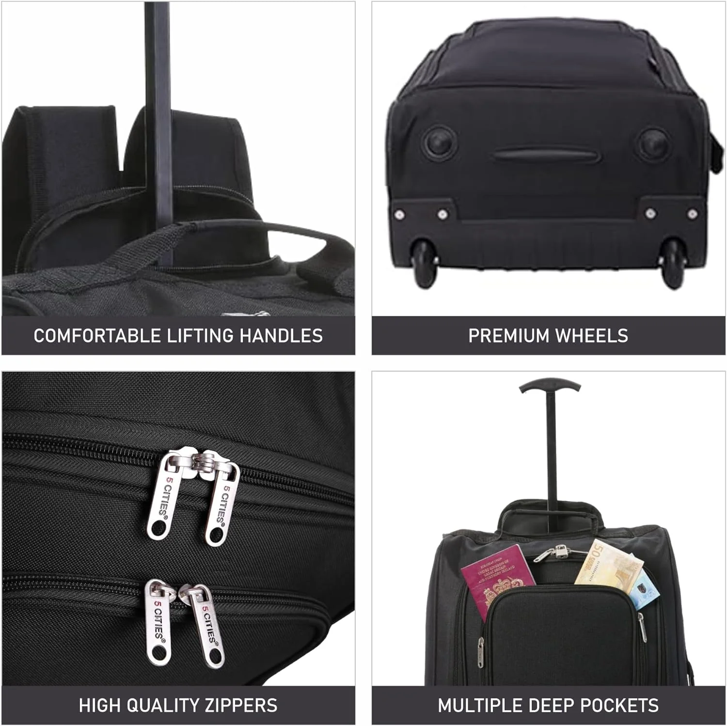 5 Cities (55x35x20cm) Lightweight Cabin Trolley + Backpack, Wheeled Backpack Wear or Carry, Fits Ryanair (Priority), easyJet (Plus/Flexi/Extra Legroom), 42L - Image 8