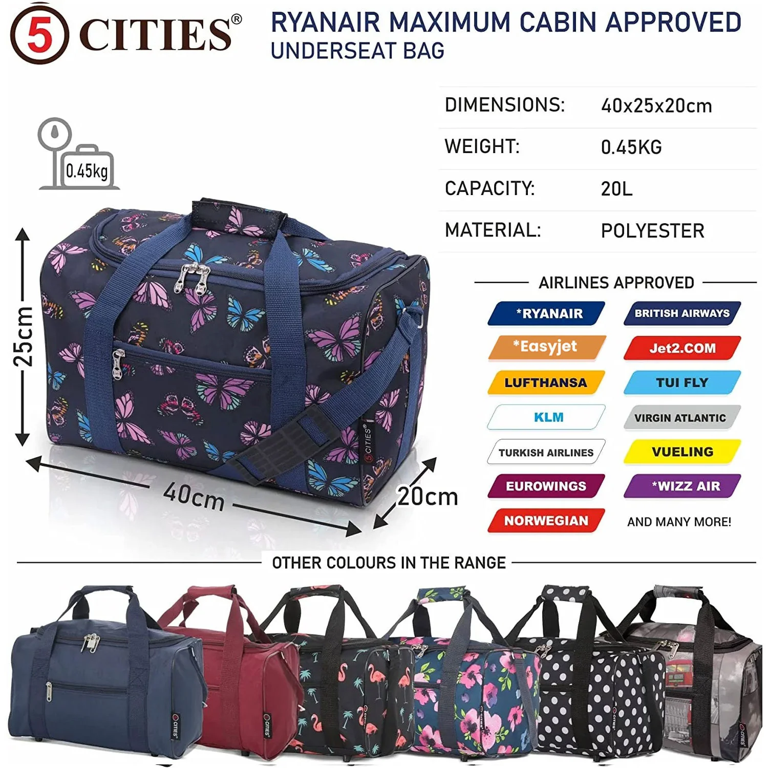 5 Cities (40x20x25cm) Ryanair Approved Hand Luggage Holdall Flight Bag, Under Seat Cabin Holdall – Take The Max On Board - Image 22