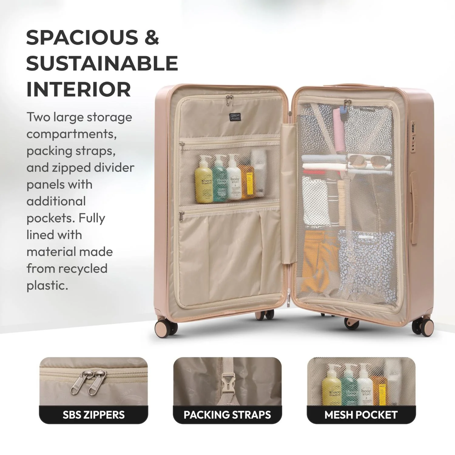 Aerolite 101L Large Trunk Suitcase with 4+1 Spinner Wheels, ABS Hard Shell Luggage with TSA Lock, Lightweight Check-in Travel Suitcase Trunk - Beige - Image 5