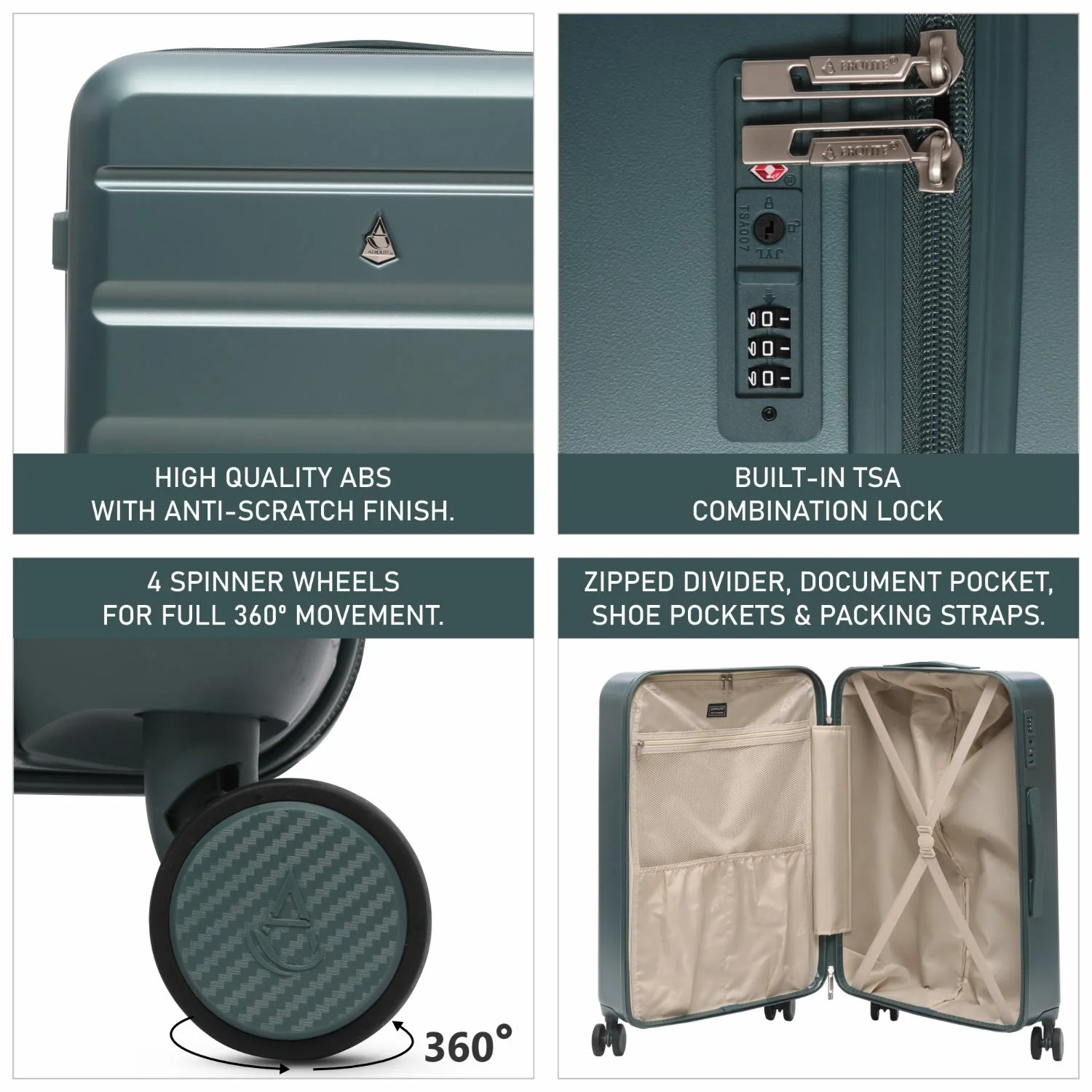 Aerolite 24-Inch Medium Check-In Luggage, 67L Lightweight Hard Shell Suitcase with 4 Spinner Wheels, TSA Lock, Durable ABS Travel Hold Suitcase – Forest Green - Image 3