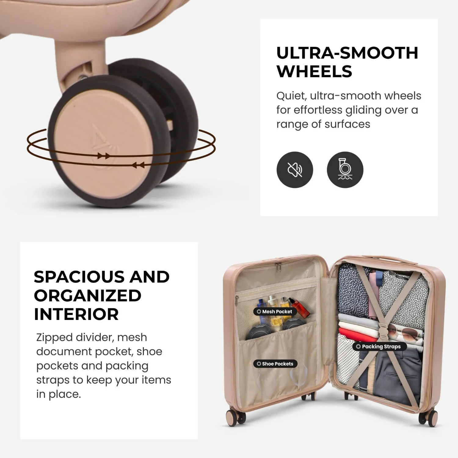 Aerolite 3-Piece Luggage Set – Lightweight Hard Shell Suitcases with 4 Dual Spinner Wheels & TSA Lock – Expandable Cabin (21”), Medium (24”), Large (28”) – Expandable Carry-On Case Included – Beige - Image 7