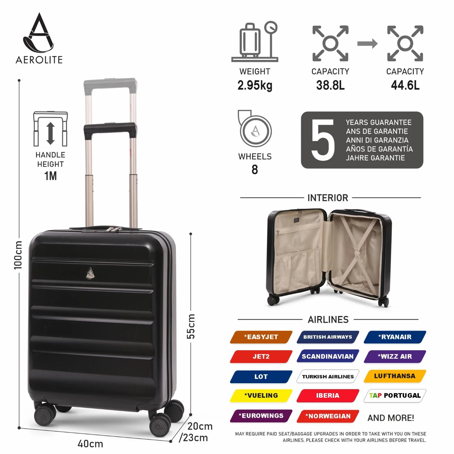 Aerolite 3-Piece Luggage Set – Lightweight Hard Shell Suitcases with 4 Dual Spinner Wheels & TSA Lock – Expandable Cabin (21”), Medium (24”), Large (28”) – Expandable Carry-On Case Included – Black - Image 3