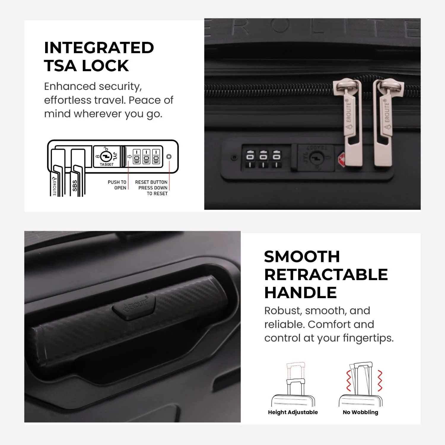 Aerolite 3-Piece Luggage Set – Lightweight Hard Shell Suitcases with 4 Dual Spinner Wheels & TSA Lock – Expandable Cabin (21”), Medium (24”), Large (28”) – Expandable Carry-On Case Included – Black - Image 6