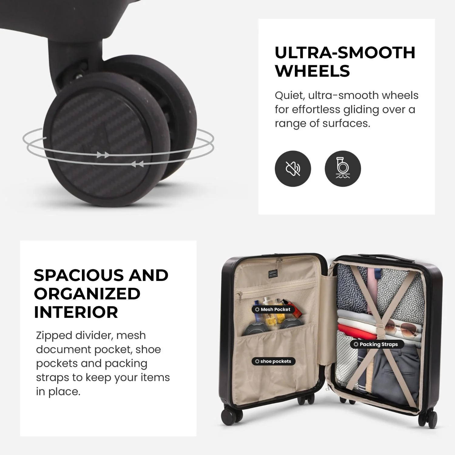 Aerolite 3-Piece Luggage Set – Lightweight Hard Shell Suitcases with 4 Dual Spinner Wheels & TSA Lock – Expandable Cabin (21”), Medium (24”), Large (28”) – Expandable Carry-On Case Included – Black - Image 7