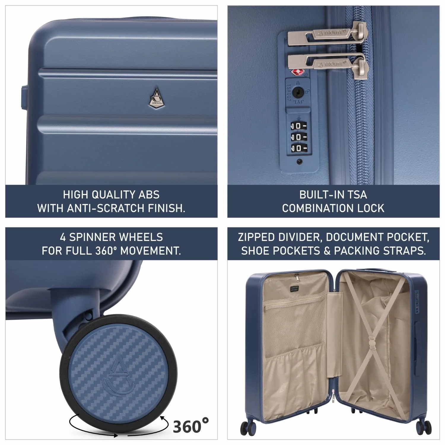 Aerolite 3-Piece Luggage Set – Lightweight Hard Shell Suitcases with 4 Dual Spinner Wheels & TSA Lock – Expandable Cabin (21”), Medium (24”), Large (28”) – Expandable Carry-On Case Included – Blue - Image 10