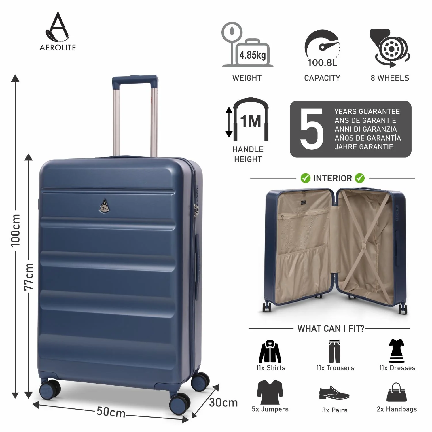 Aerolite 3-Piece Luggage Set – Lightweight Hard Shell Suitcases with 4 Dual Spinner Wheels & TSA Lock – Expandable Cabin (21”), Medium (24”), Large (28”) – Expandable Carry-On Case Included – Blue - Image 13