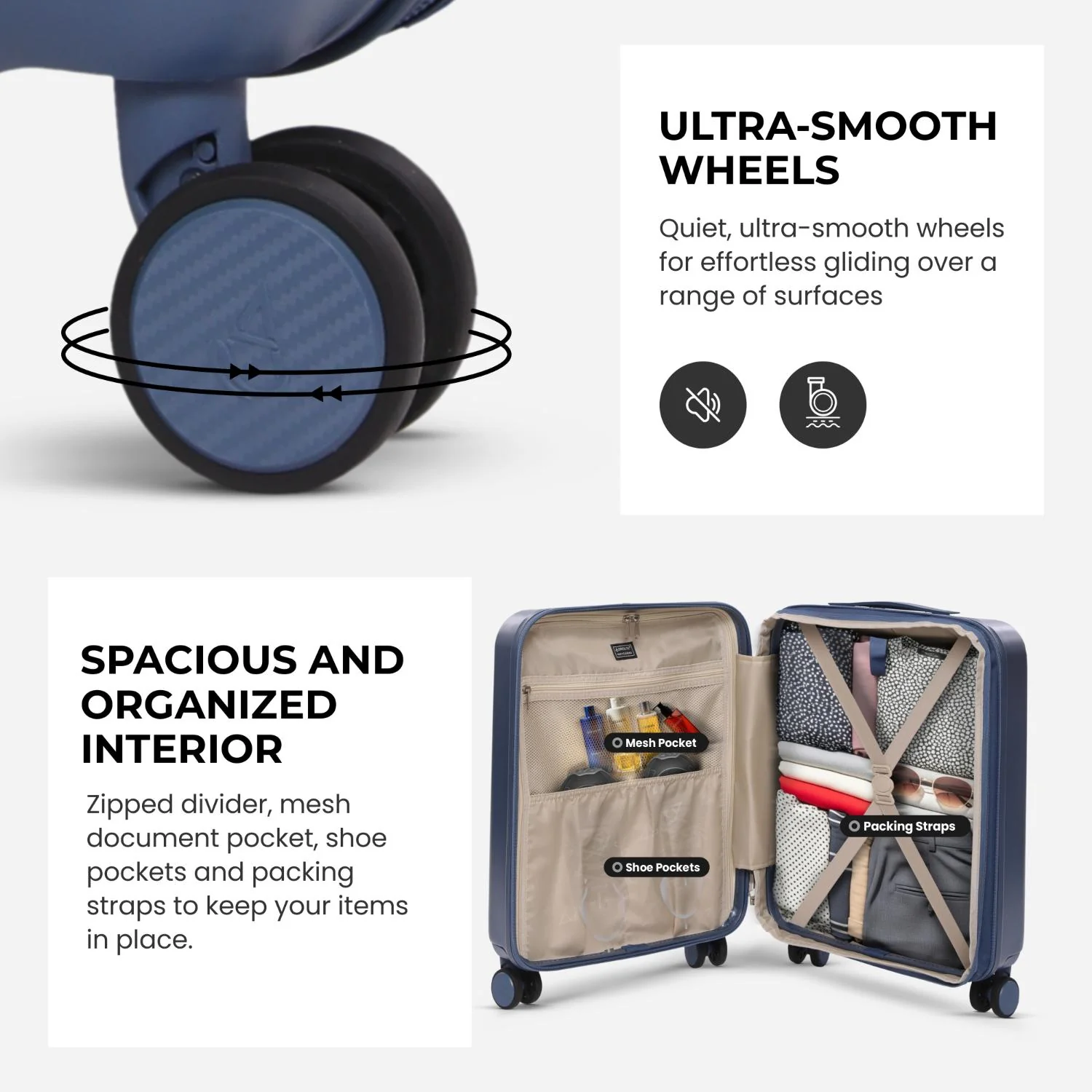 Aerolite 3-Piece Luggage Set – Lightweight Hard Shell Suitcases with 4 Dual Spinner Wheels & TSA Lock – Expandable Cabin (21”), Medium (24”), Large (28”) – Expandable Carry-On Case Included – Blue - Image 6