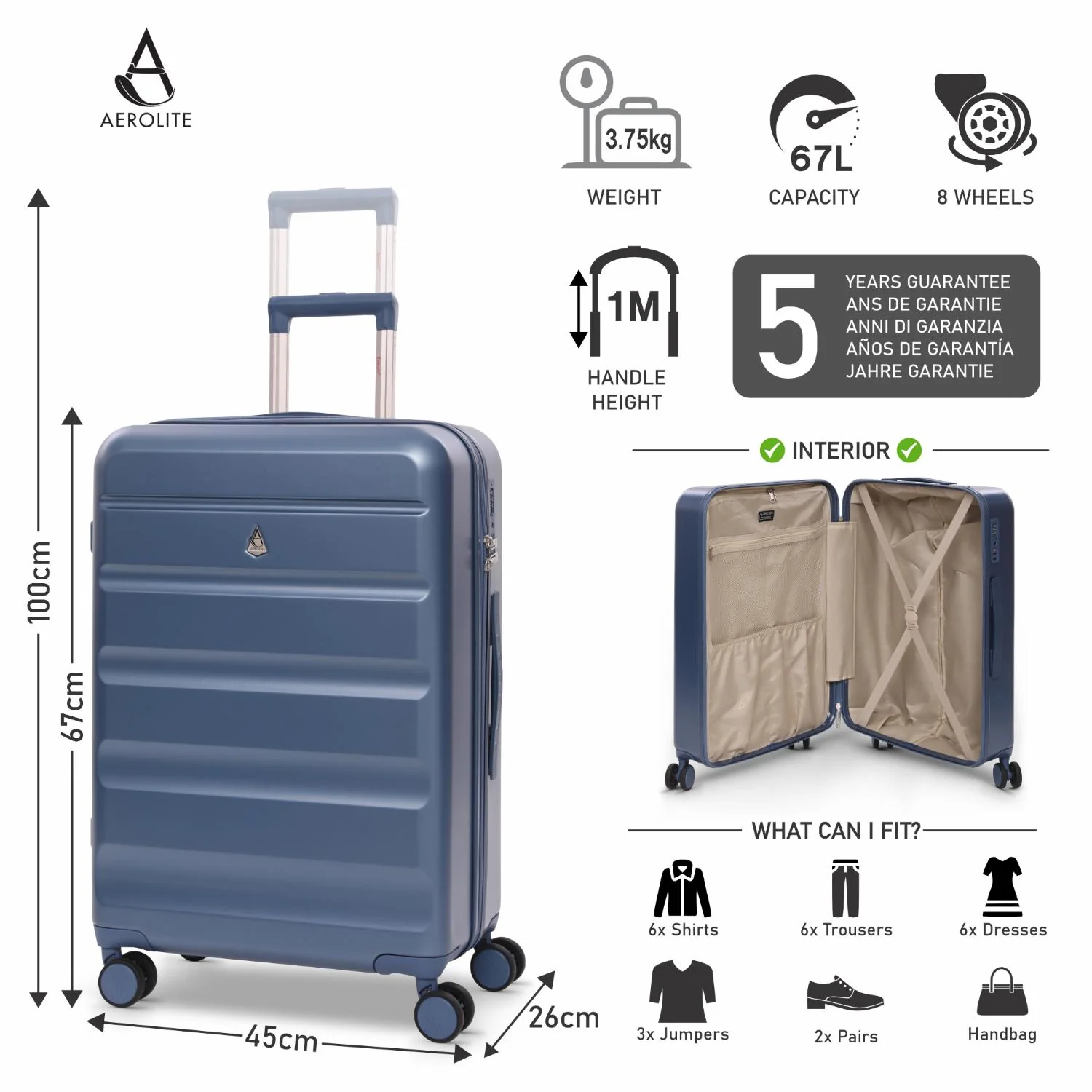 Aerolite 3-Piece Luggage Set – Lightweight Hard Shell Suitcases with 4 Dual Spinner Wheels & TSA Lock – Expandable Cabin (21”), Medium (24”), Large (28”) – Expandable Carry-On Case Included – Blue - Image 9