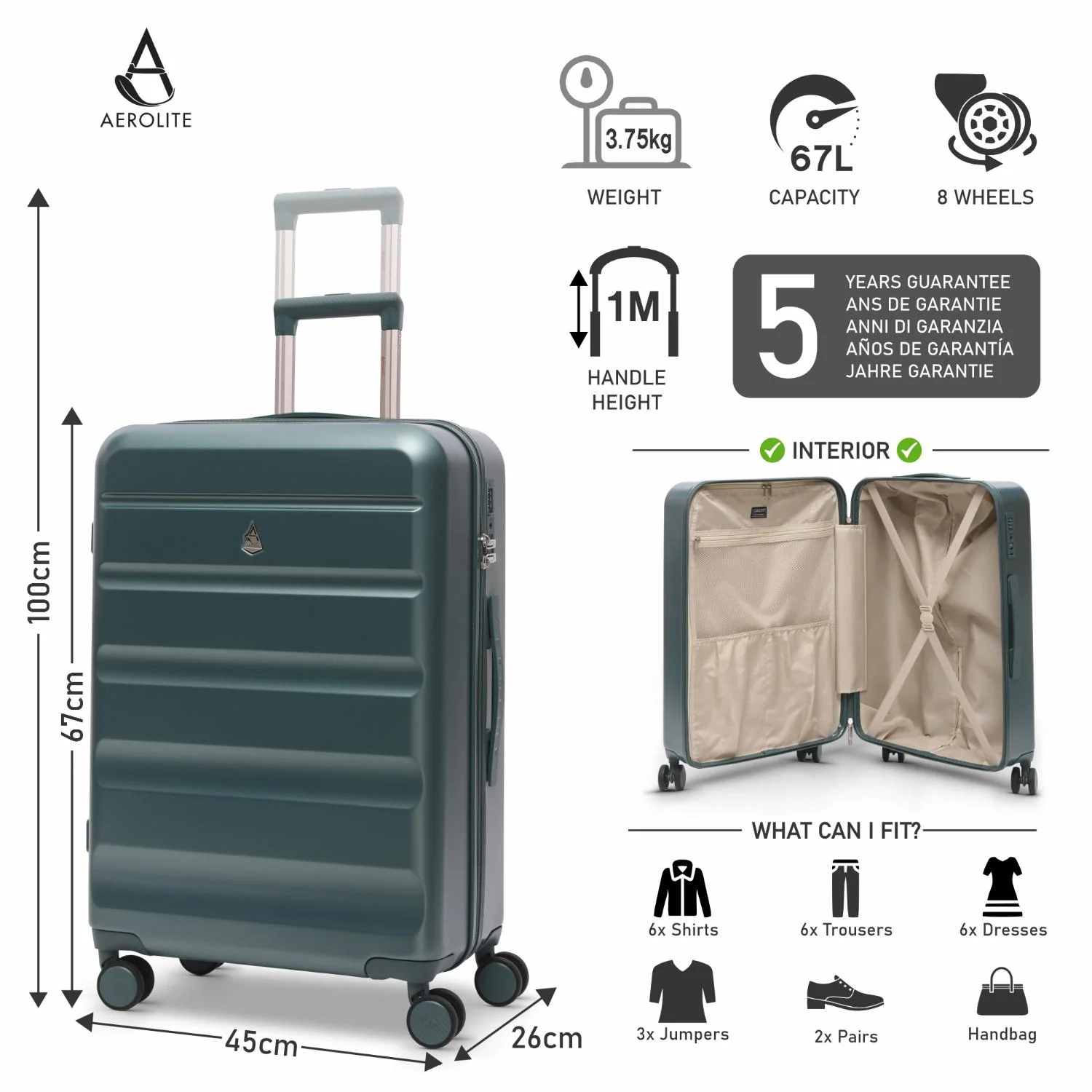 Aerolite 3-Piece Luggage Set – Lightweight Hard Shell Suitcases with 4 Dual Spinner Wheels & TSA Lock – Expandable Cabin (21”), Medium (24”), Large (28”) – Expandable Carry-On Case Included – Forest Green - Image 10