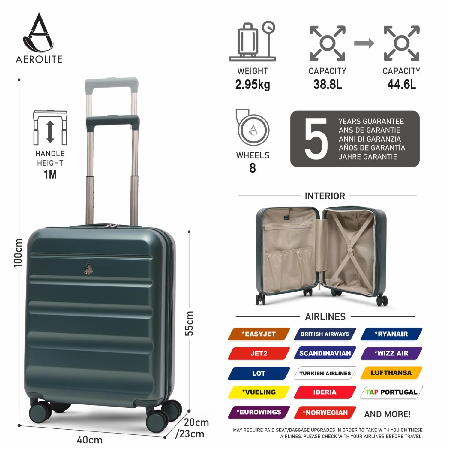 Aerolite 3-Piece Luggage Set – Lightweight Hard Shell Suitcases with 4 Dual Spinner Wheels & TSA Lock – Expandable Cabin (21”), Medium (24”), Large (28”) – Expandable Carry-On Case Included – Forest Green - Image 3