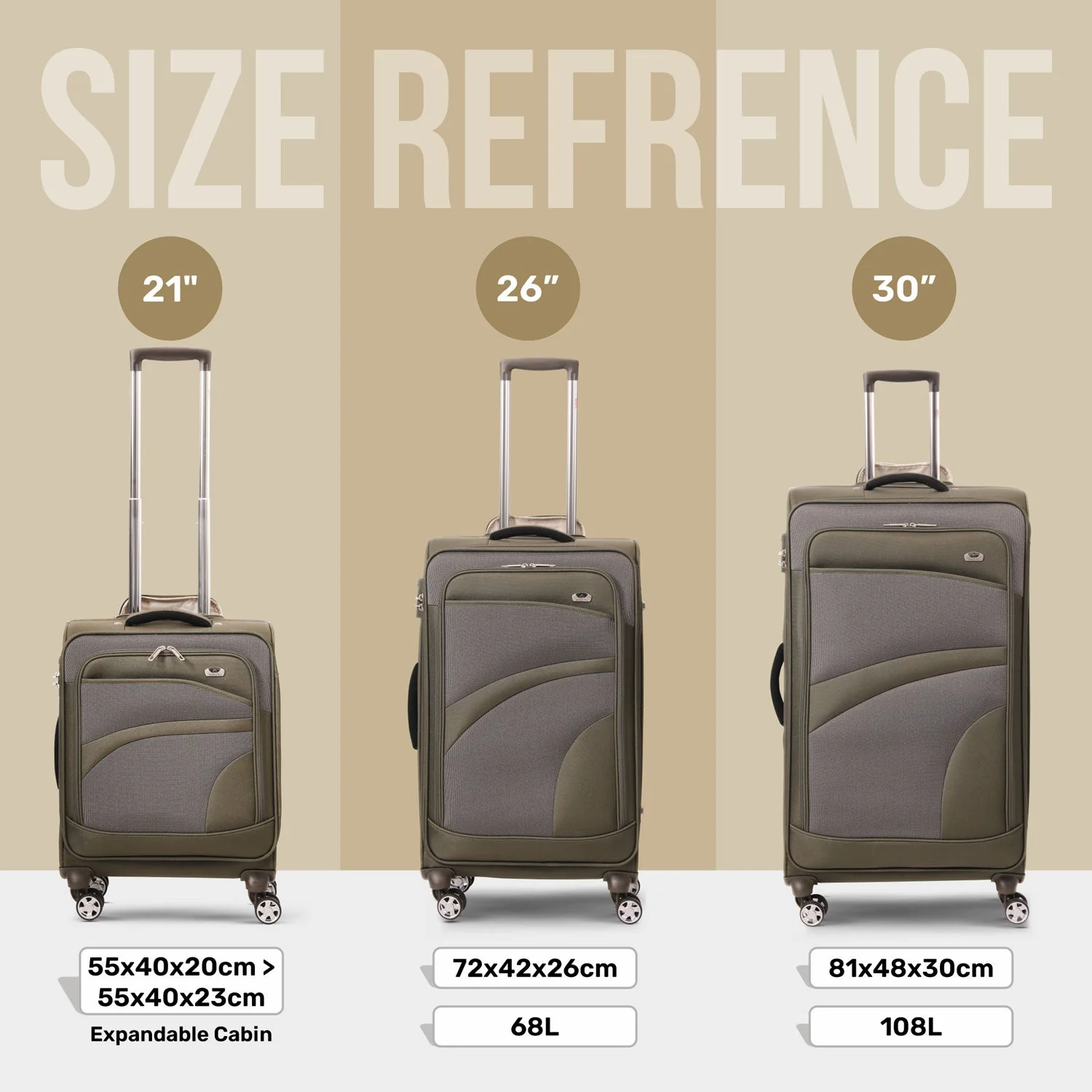 Aerolite 3 Piece Lightweight Soft Shell Luggage Set – 4 Wheel Expandable Suitcases with TSA Locks, Cabin 55x40x20/23cm, Medium 26”, Large 30” – Durable Travel Bags in Midnight Fern - Image 2