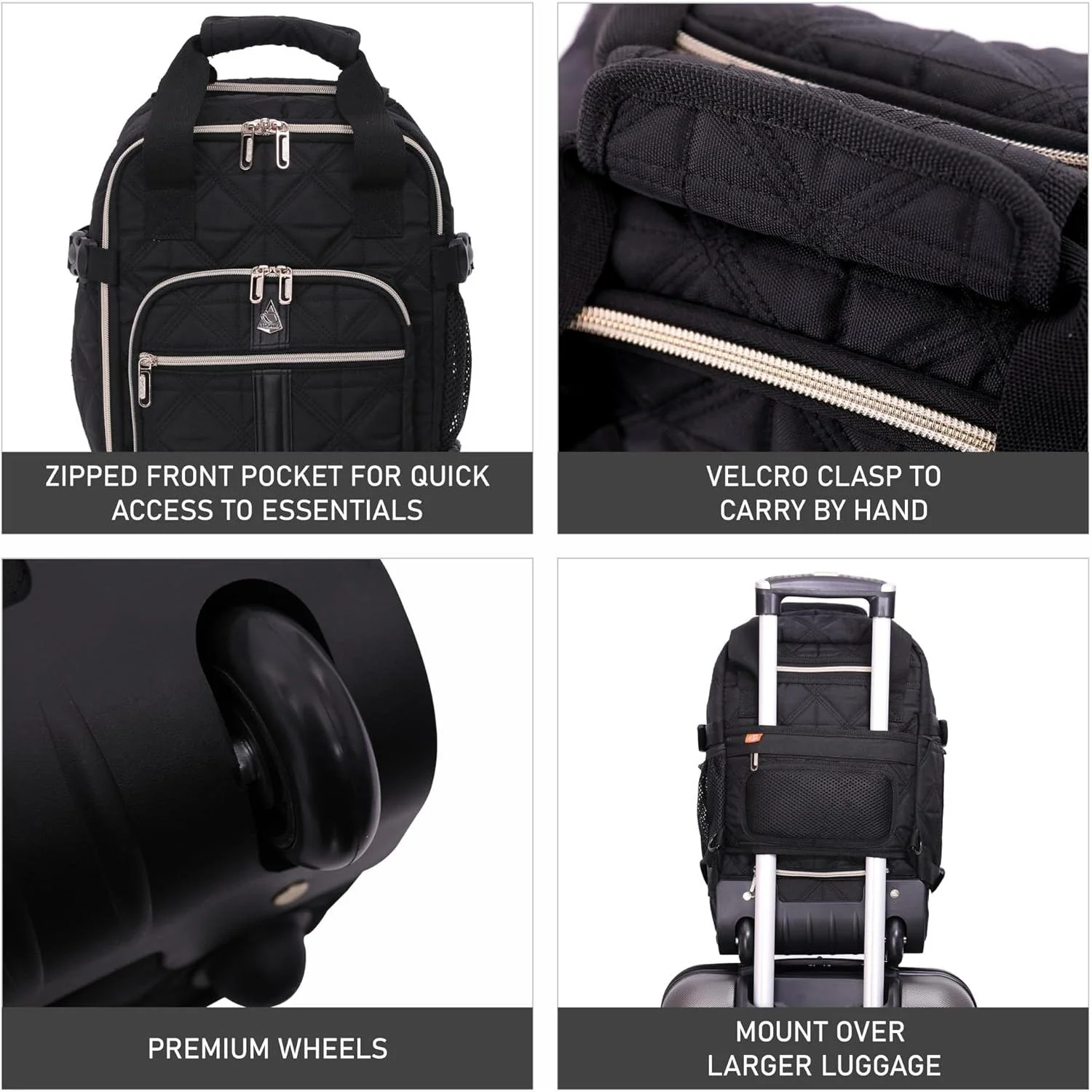 Aerolite Backpack Trolley Bag with 2 Wheels 40x20x25, Eco-Friendly Extendable Handle Travel Carry On Holdall Flight Rucksack with 10 Year Warranty (Quilted) - Image 11