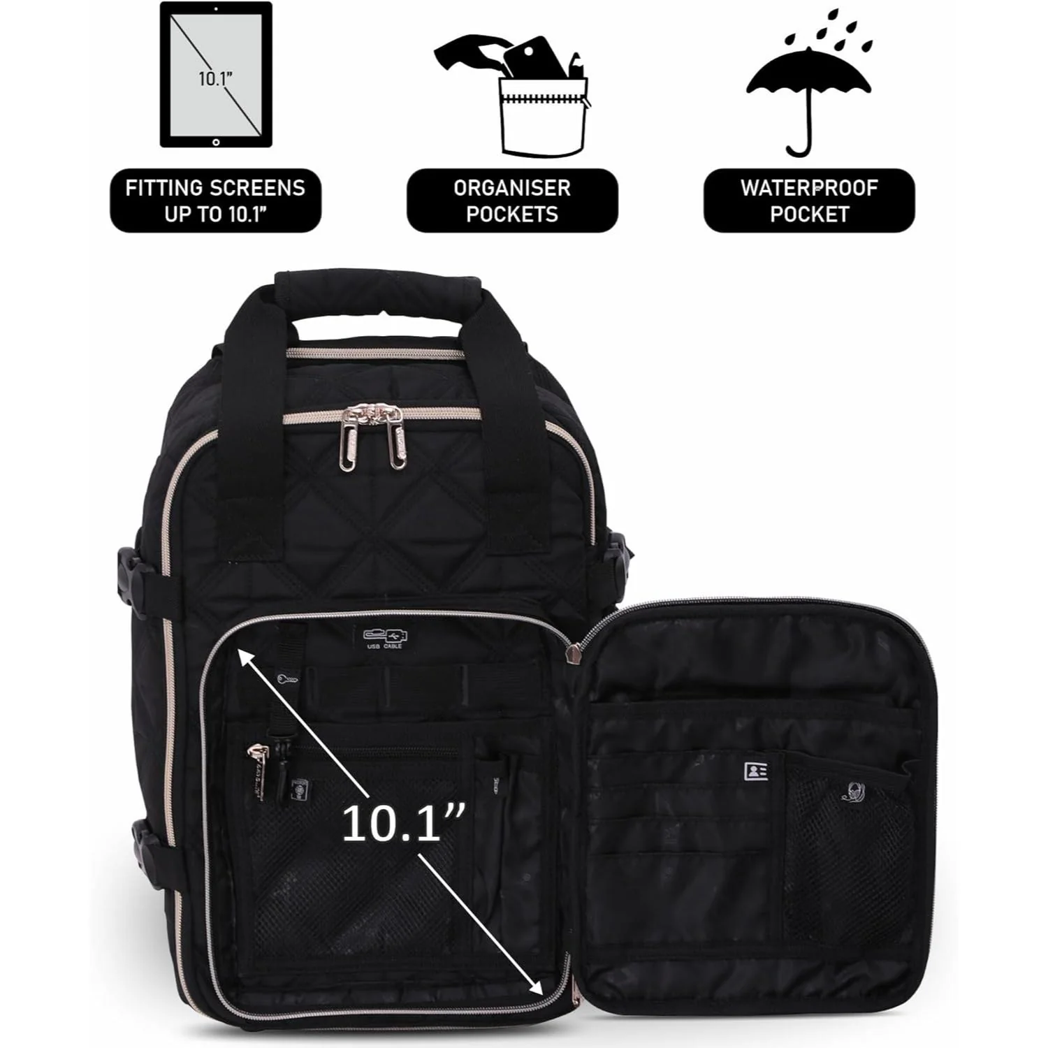 Aerolite Backpack Trolley Bag with 2 Wheels 40x20x25, Eco-Friendly Extendable Handle Travel Carry On Holdall Flight Rucksack with 10 Year Warranty (Quilted) - Image 12