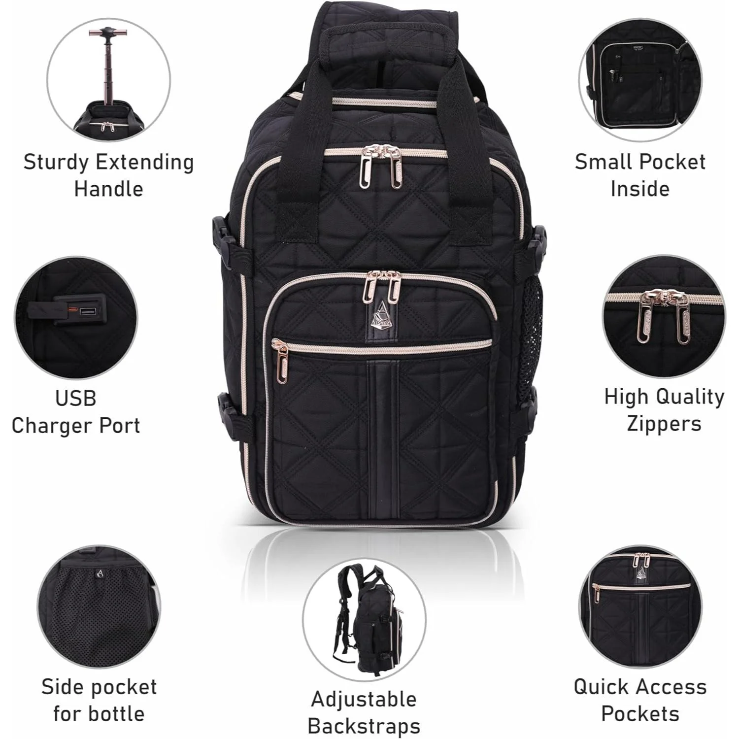 Aerolite Backpack Trolley Bag with 2 Wheels 40x20x25, Eco-Friendly Extendable Handle Travel Carry On Holdall Flight Rucksack with 10 Year Warranty (Quilted) - Image 4