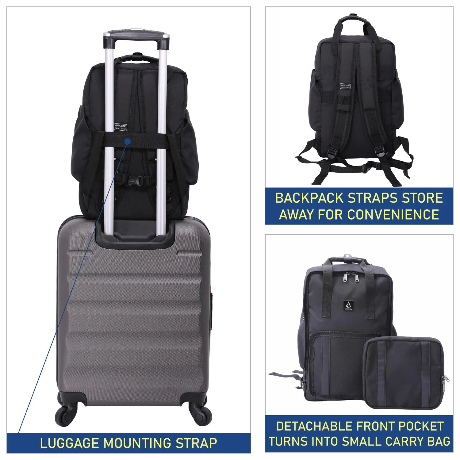 Aerolite 40x20x25cm Premium Ryanair Maximum Size Backpack With Removable Small Carry Pouch Eco-Friendly Shower-Resistant Cabin Luggage Approved Travel Carry On Holdall Flight Rucksack with 10 Year Warranty - Image 18