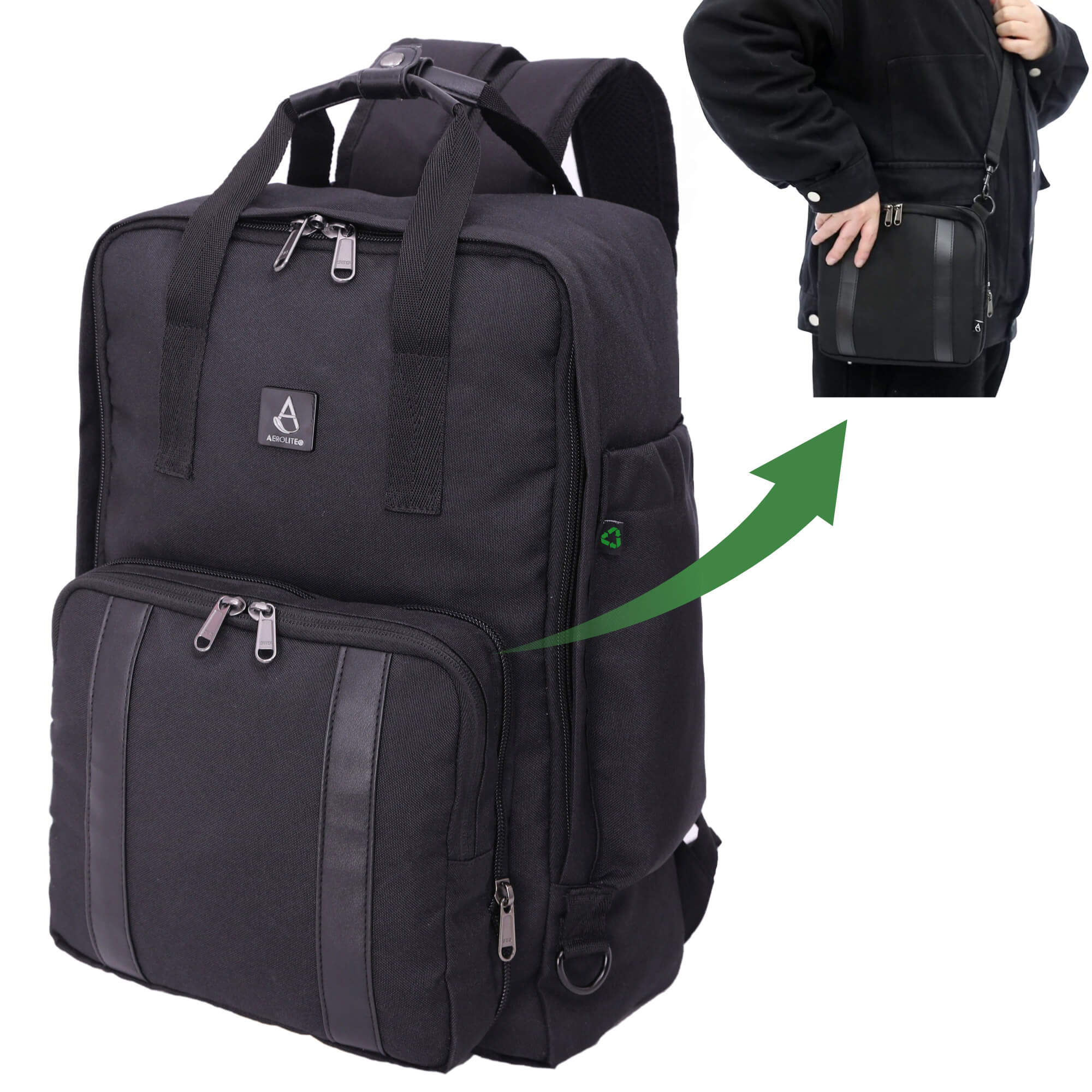 Aerolite 40x20x25cm Premium Ryanair Maximum Size Backpack With Removable Small Carry Pouch Eco-Friendly Shower-Resistant Cabin Luggage Approved Travel Carry On Holdall Flight Rucksack with 10 Year Warranty - Image 3