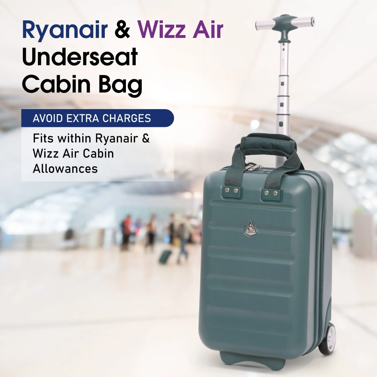 Aerolite Lightweight 2-Wheel Hard Shell Underseat Trolley with TSA Lock - Eco-Friendly Interior - Ryanair Approved - Forest Green - Image 5