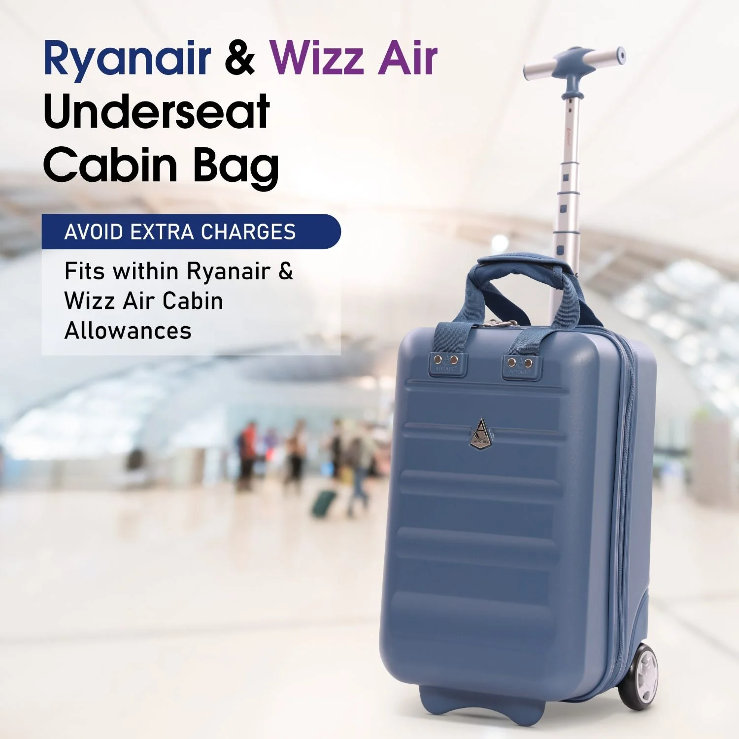 Aerolite Lightweight 2-Wheel Hard Shell Underseat Trolley with TSA Lock - Eco-Friendly Interior - Ryanair Approved - Blue - Image 4