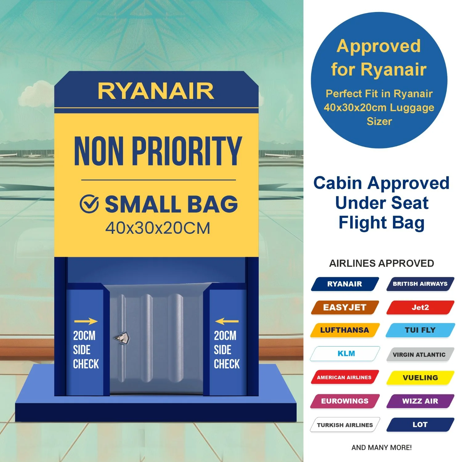 Aerolite Lightweight 2-Wheel Hard Shell Underseat Trolley with TSA Lock - Eco-Friendly Interior - Ryanair Approved - Blue - Image 6
