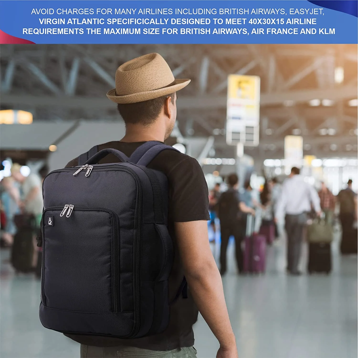 AEROLITE (40x30x15cm) New and Improved 2025 British Airways, KLM & Air France  Maximum Size Cabin Underseat Backpack Rucksack, Also Approved For Easyjet, Wizz Air, Virgin Atlantic, Black - Image 5