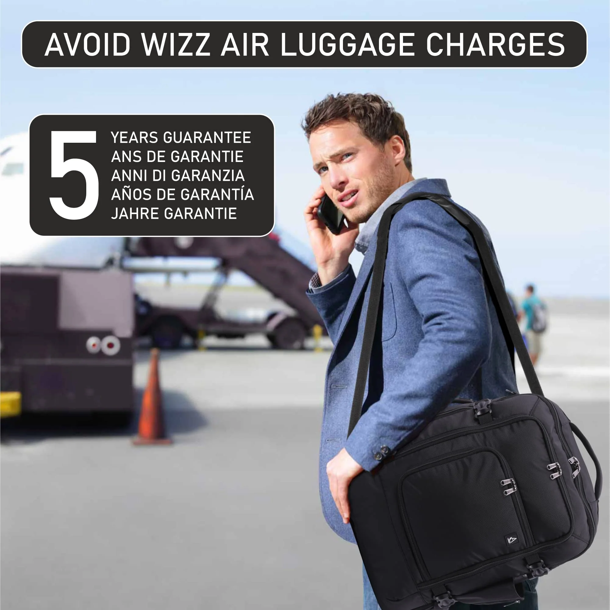 Aerolite 40x30x20 Wizz Air Maximum Size Backpack Eco-Friendly Cabin Luggage Approved Travel Carry On Holdall Lightweight Shoulder Bag Flight Rucksack with YKK Zippers 5 Year Warranty - Image 6
