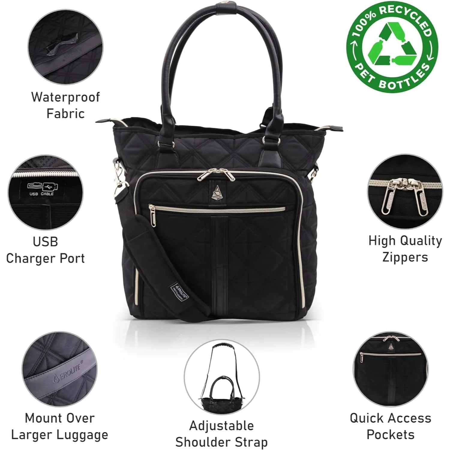 Aerolite 45x36x20 Easyjet Maximum Size Approved Laptop Bag - Fits up to 16.5", Overnight Hand Cabin Luggage Shoulder Bag Quilted with 10 Year Warranty (Black) - Image 14