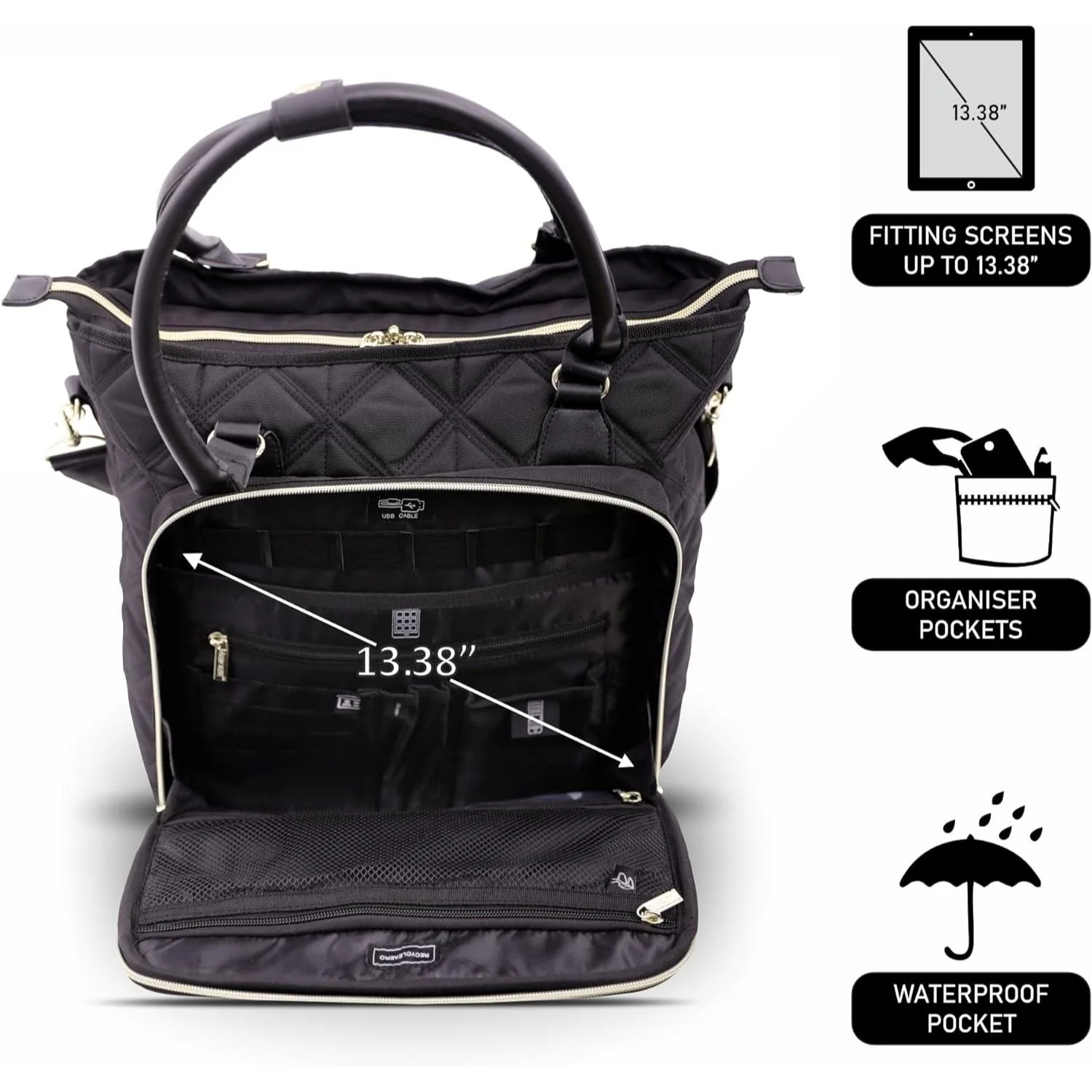 Aerolite 45x36x20 Easyjet Maximum Size Approved Laptop Bag - Fits up to 16.5", Overnight Hand Cabin Luggage Shoulder Bag Quilted with 10 Year Warranty (Black) - Image 15