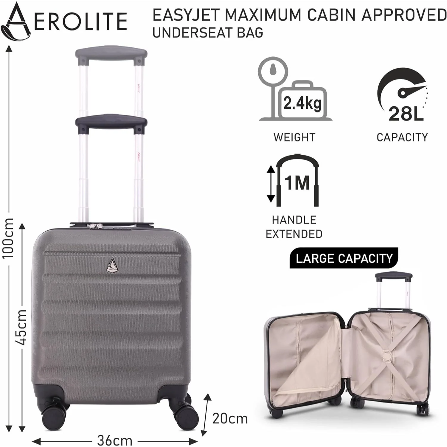 Aerolite 45x36x20cm Easyjet Maximum Size 8 Wheel ABS Hard Shell Carry On Hand Cabin Luggage Underseat Flight Travel Bag Spinner Suitcase 45x36x20 with TSA Lock & 5 Year Warranty - Image 11