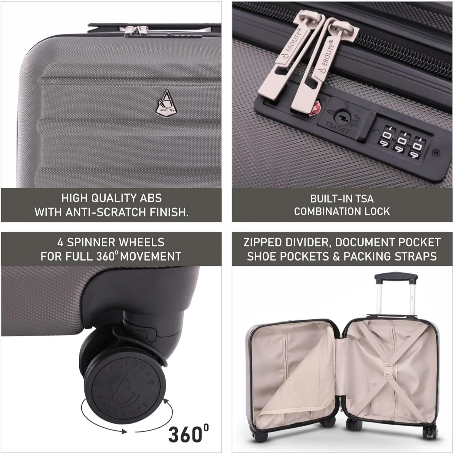 Aerolite 45x36x20cm Easyjet Maximum Size 8 Wheel ABS Hard Shell Carry On Hand Cabin Luggage Underseat Flight Travel Bag Spinner Suitcase 45x36x20 with TSA Lock & 5 Year Warranty - Image 12