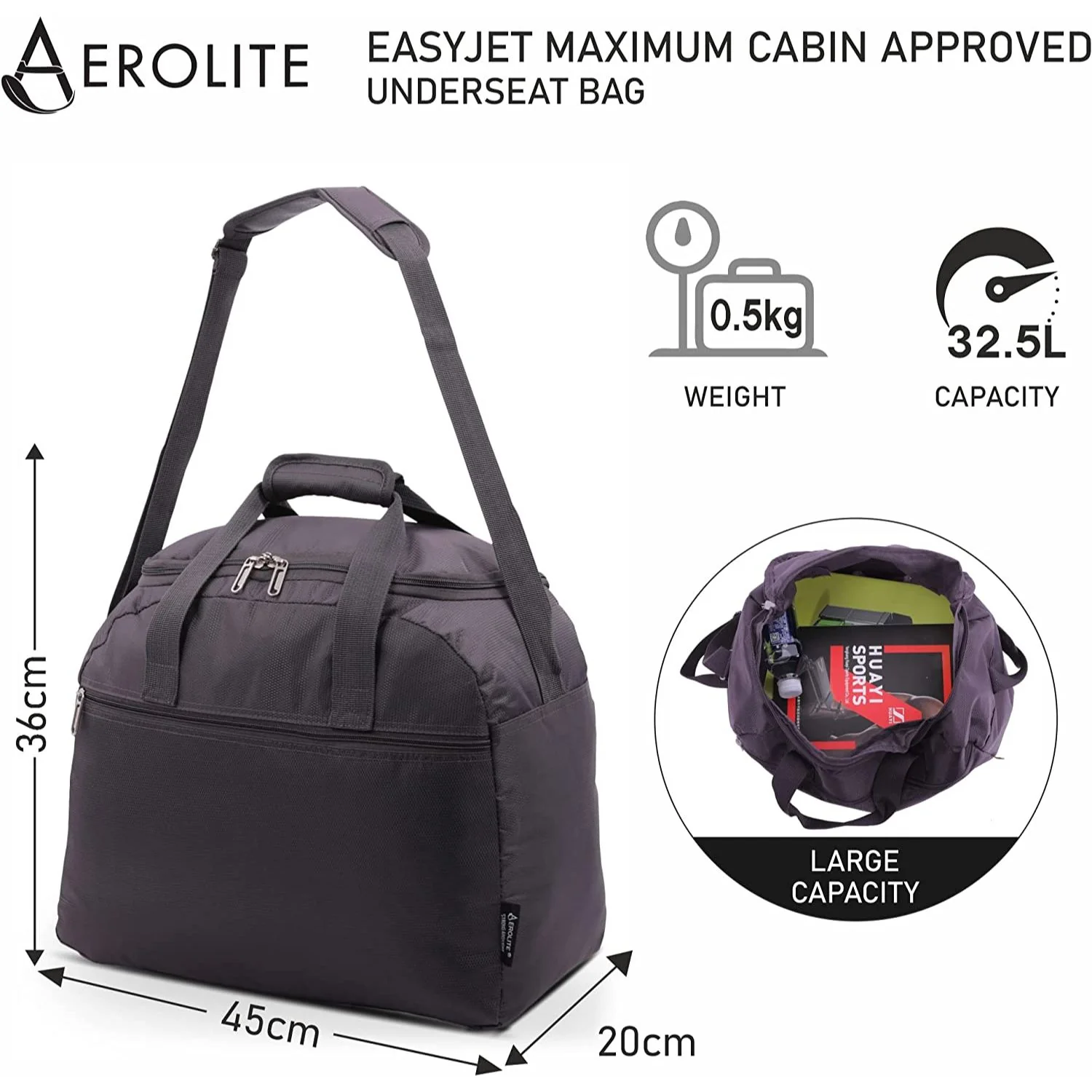 Aerolite Easyjet Maximum (45x36x20cm) New and Improved 2025  Size Holdall Cabin Luggage Under Seat Flight Bag, 5 Years Of Warranty - Image 12