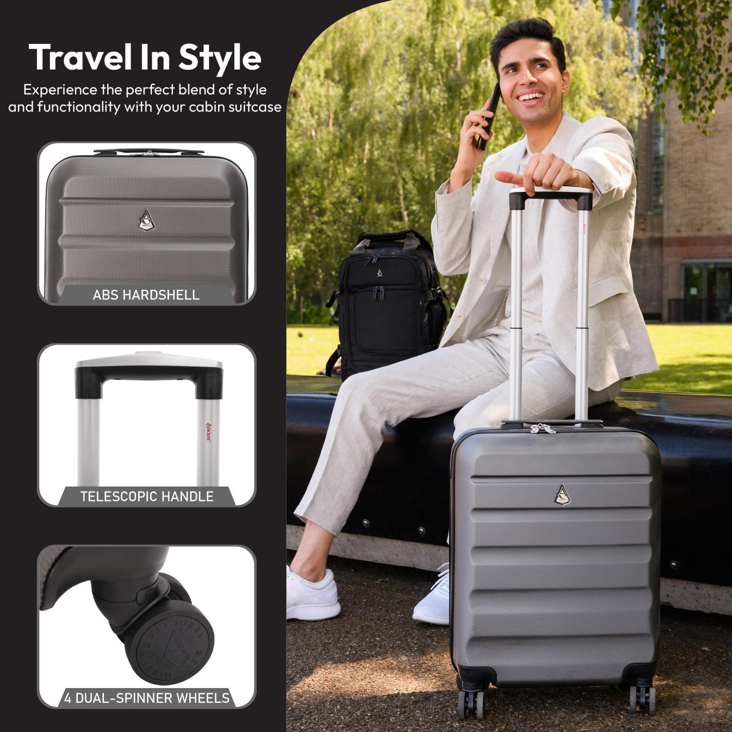 Aerolite (55x35x25cm) Hard Shell Carry On Hand Cabin Luggage Suitcase with 4 Wheels and Built-in TSA Combination Lock, Max Size for Air Europa, Air France, Alitalia, KLM & Transavia - Image 3