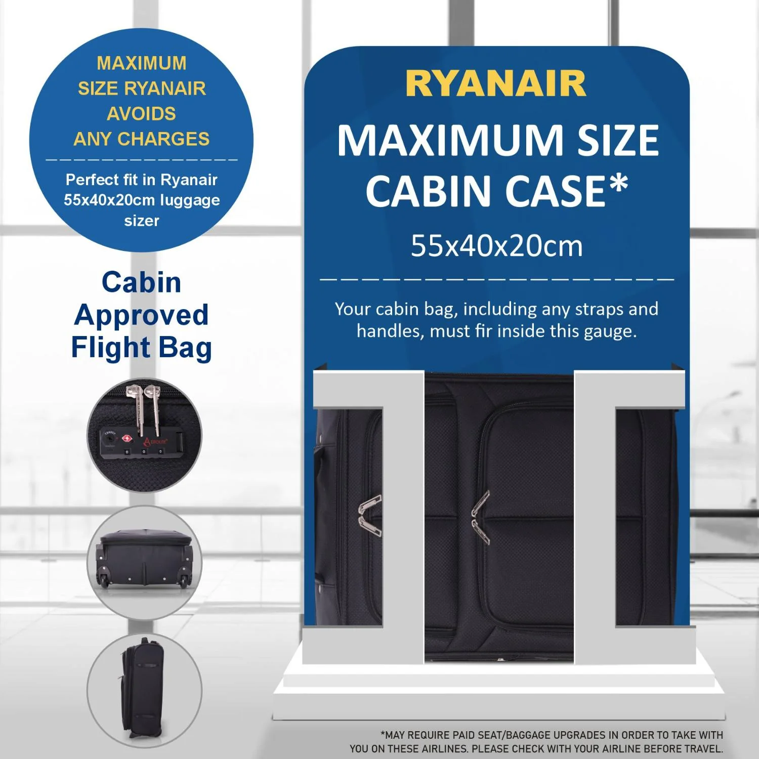 Aerolite 55x40x20 + 40x20x25 Ryanair Priority Maximum Allowance 2 Piece Carry On Hand Cabin Luggage Set Bundle Black (55x40x20 Suitcase + 40x20x25 Holdall) - Image 15