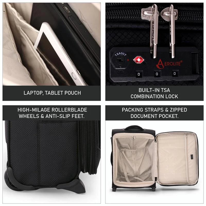 Aerolite Expandable (55x40x20cm) to (55x40x23cm) Lightweight Cabin Hand Luggage 2 Wheels, Maximum Possible Allowance For Ryanair (Priority), Lufthansa - Image 4