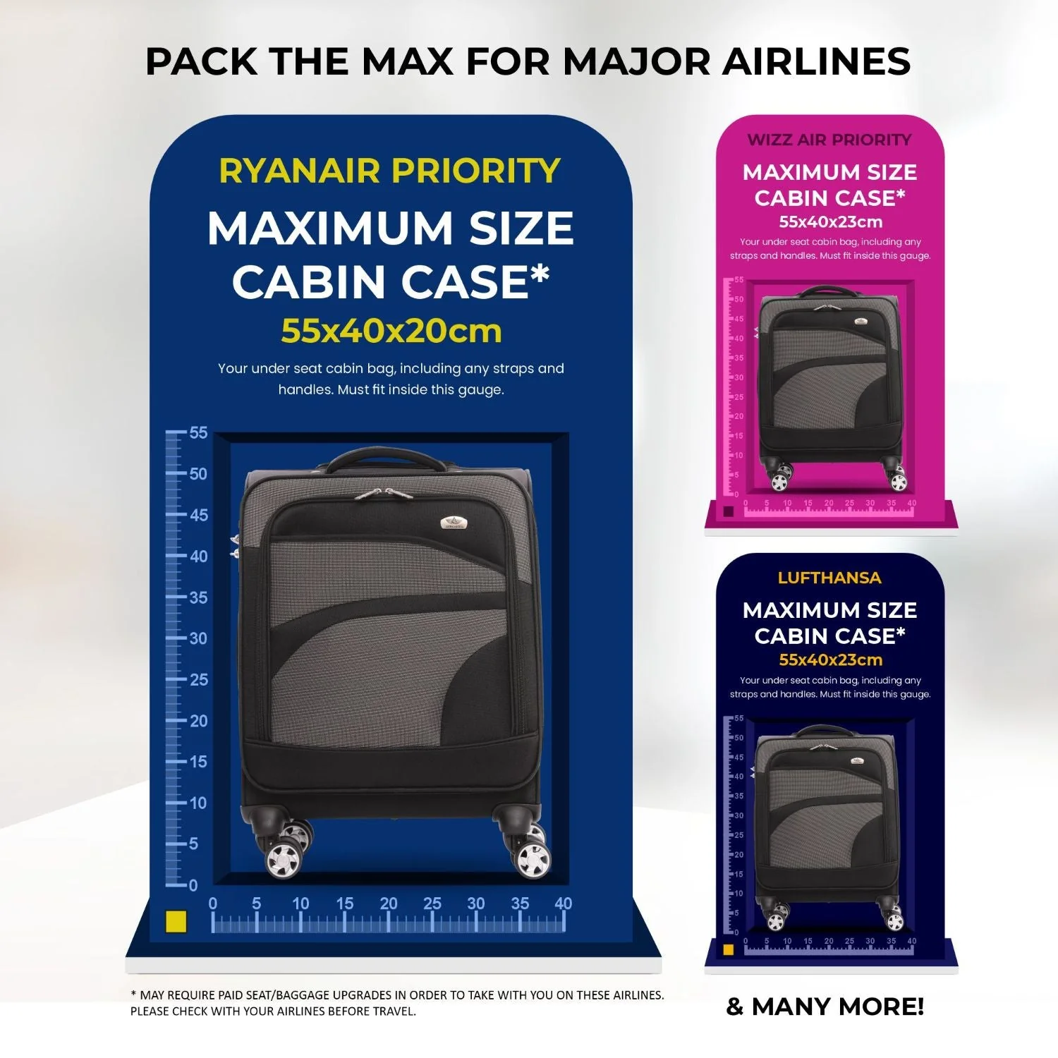 Aerolite Expandable 55x40x20cm to 55x40x23cm 4-Wheel Cabin Suitcase – MAX Size for Ryanair Priority & Wizz Air, Lufthansa, Ultra Lightweight Soft Shell Carry On with TSA Lock - Image 3
