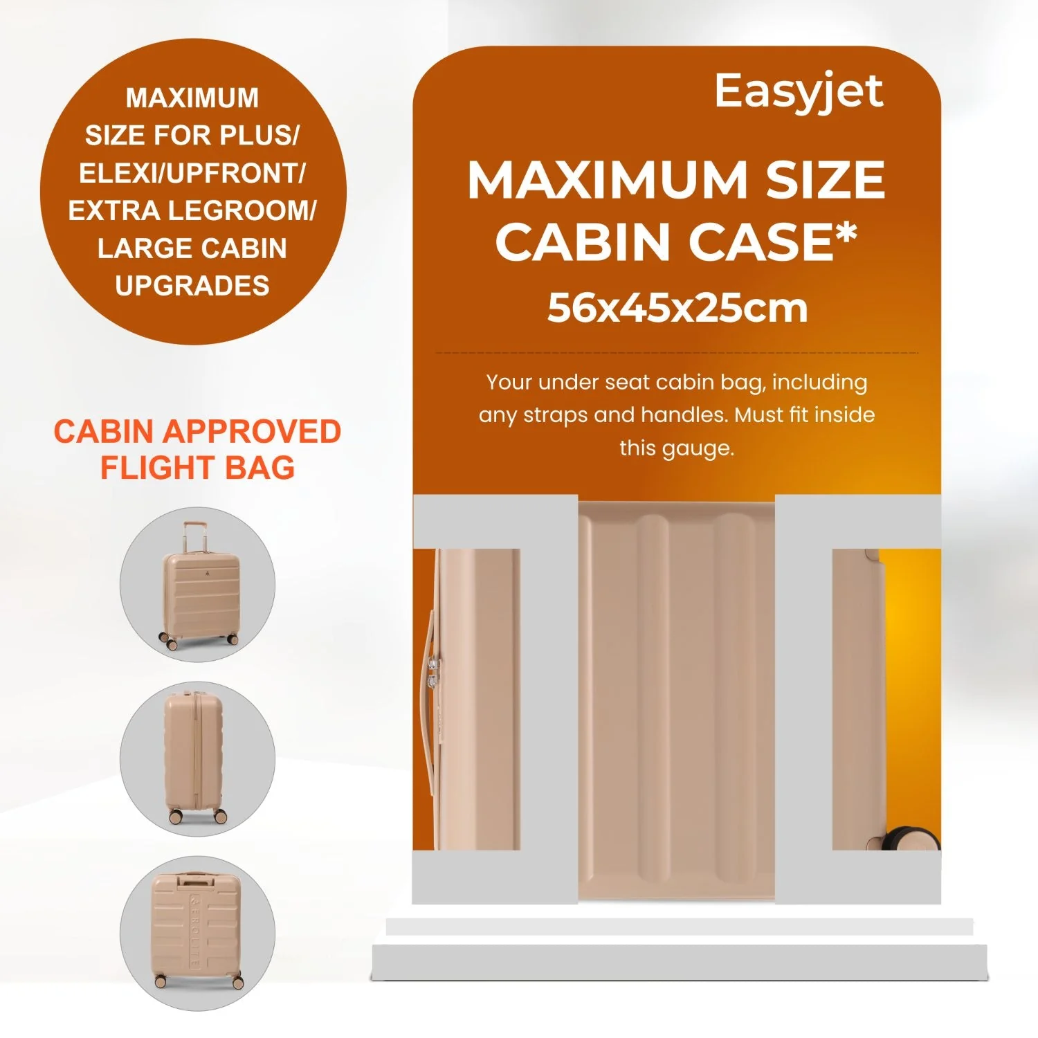 Aerolite 56x45x25cm Large Cabin Bag – Easyjet Large Cabin/Plus/Flexi, British Airways & Jet2 Maximum Cabin Luggage Size, Lightweight Hard Shell Suitcase with 8 Spinner Wheels, TSA Lock, 56L Capacity, 5-Year Warranty, Beige (Set of 2) - Image 6