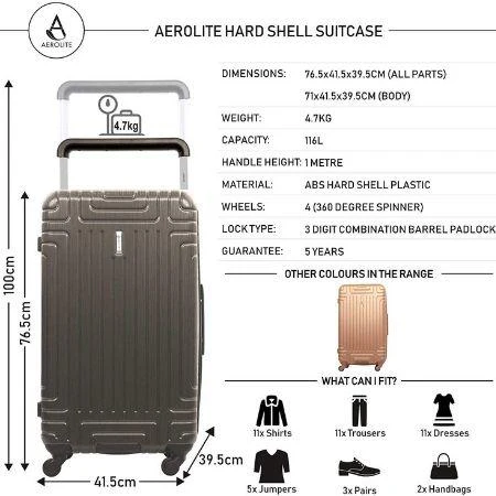 Aerolite (76.5x41.5x39.5cm) Large Hard Shell Luggage Suitcase - Image 4