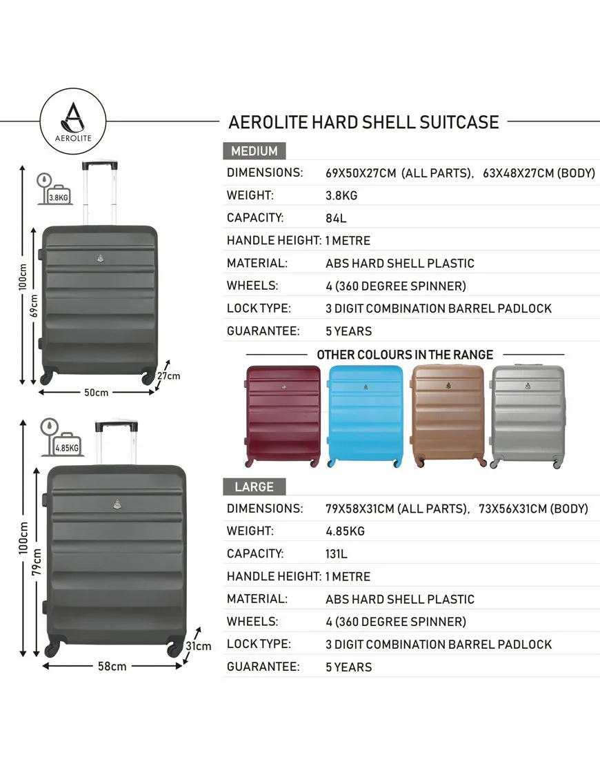 Aerolite Lightweight Hard Shell Suitcase Luggage Set (Medium + Large) - Image 5