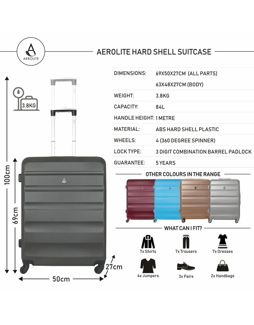 Aerolite Lightweight Hard Shell Suitcase Luggage Set (Medium + Large) - Image 6