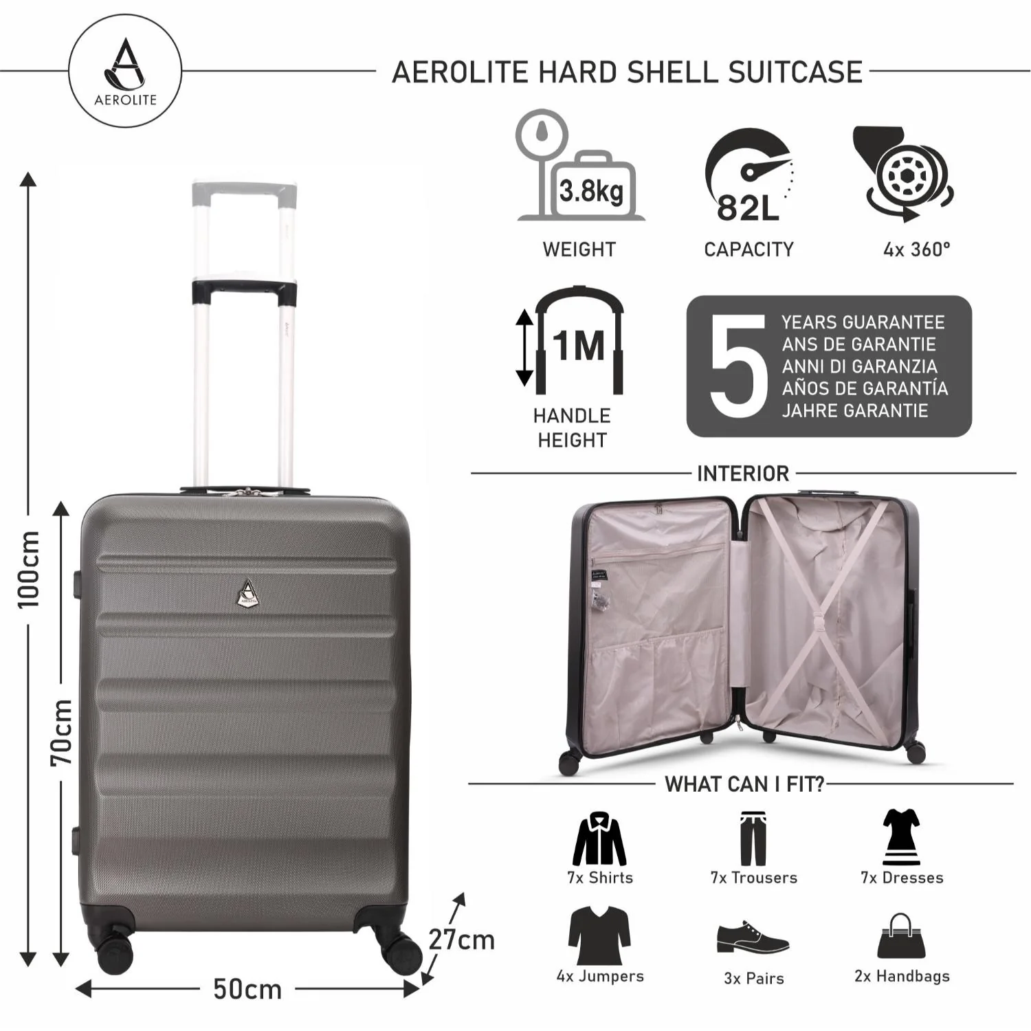 Aerolite Hard Shell Suitcase Complete Luggage Set (Cabin + Medium + Large Hold Luggage Suitcase) - Image 6